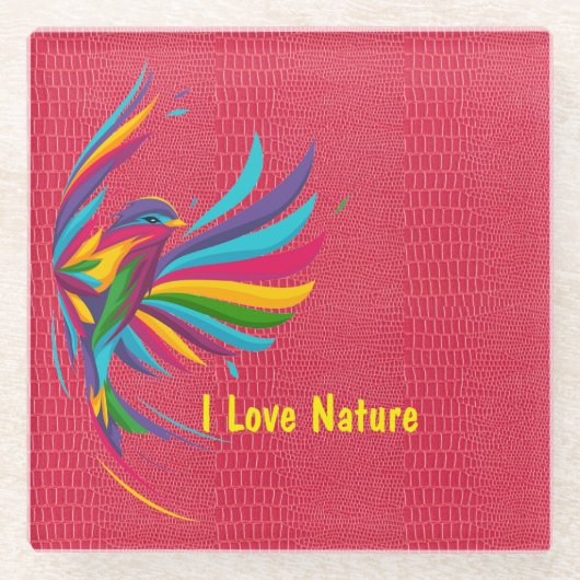 美しい数々の色の鳥コースター ガラスコースター (正面)