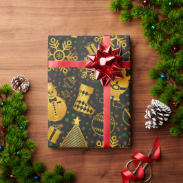 美しい新年のデザイン、雪だるまのモミ ラッピングペーパー