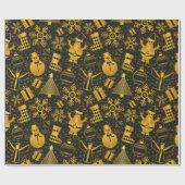 美しい新年のデザイン、雪だるまのモミ ラッピングペーパー (フラット)