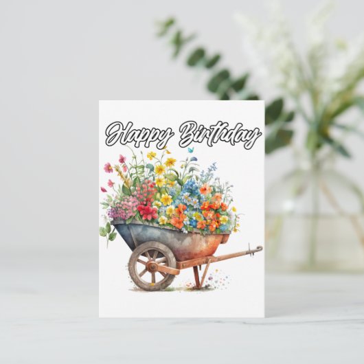 美しい新鮮な花たちお誕生日おめでとう ポストカード (スタンド正面)