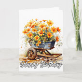 美しい新鮮な花でいっぱいのガーデンワゴン カード (正面)