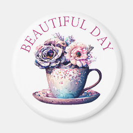 美しい日かわいらしヴィンテージティーカップの花 マグネット