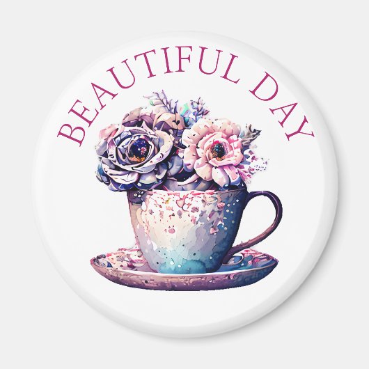 美しい日かわいらしヴィンテージティーカップの花 マグネット (正面)