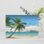 美しい日か熱帯島のビーチ結婚式の招待 招待状 (スタンド正面)