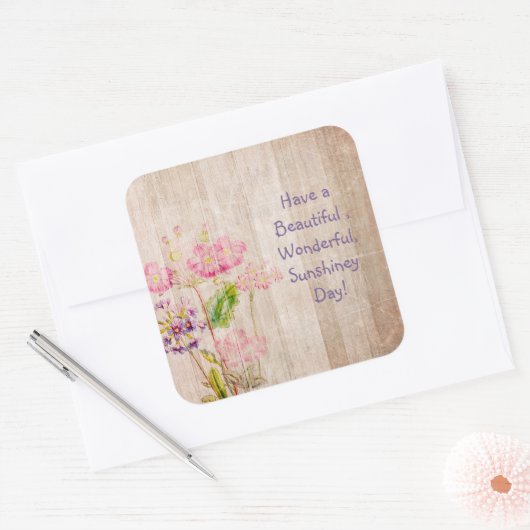 美しい日のフローラのステッカーを素朴持つ スクエアシール (封筒)