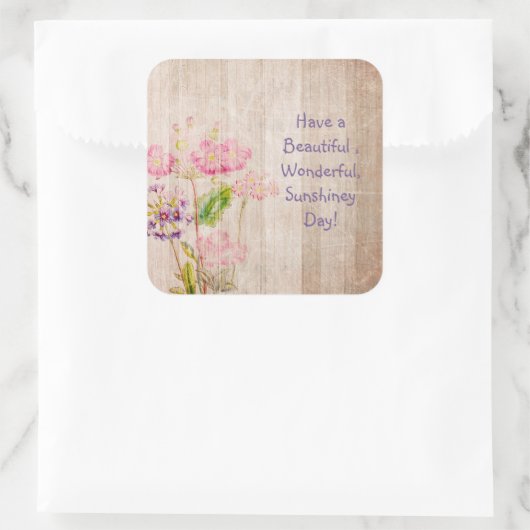 美しい日のフローラのステッカーを素朴持つ スクエアシール (バッグ)