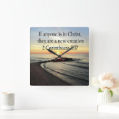 美しい日の出2コリント5:17デザイン スクエア壁時計 (ホーム)