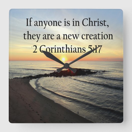 美しい日の出2コリント5:17デザイン スクエア壁時計 (正面)