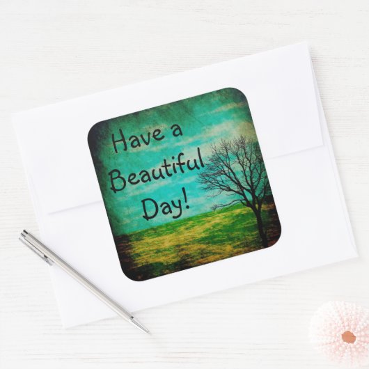 美しい日の木のステッカーお洒落を貼る スクエアシール (封筒)