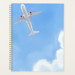 美しい日の青空と雲の飛行機 水彩画 プランナー手帳