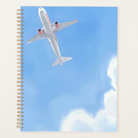 美しい日の青空と雲の飛行機 水彩画 プランナー手帳 (正面)