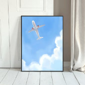 美しい日の青空雲飛行機水彩画 ポスター