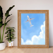 美しい日の青空雲飛行機水彩画 ポスター