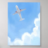 美しい日の青空雲飛行機水彩画 ポスター (正面)