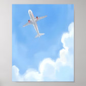 美しい日の青空雲飛行機水彩画 ポスター (正面)