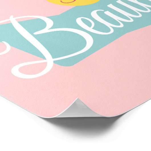 美しい日ピンクとティール(緑がかった色)ヴィンテージ ポスター (角)