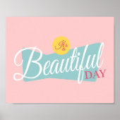 美しい日ピンクとティール(緑がかった色)ヴィンテージ ポスター (正面)