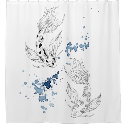 美しい日本のコイ魚が泳ぐ シャワーカーテン (正面)