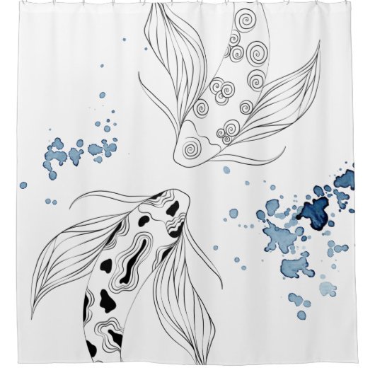 美しい日本のコイ魚が泳ぐ シャワーカーテン (正面)