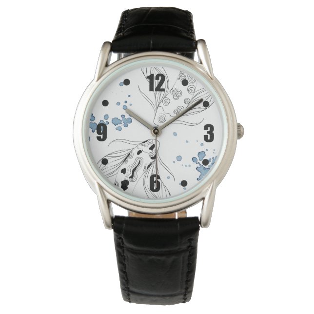 美しい日本のコイ魚が泳ぐ 腕時計 (正面)