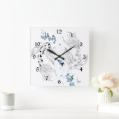 美しい日本のコイ魚泳ぎ スクエア壁時計 (ホーム)