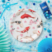 美しい日本のフローラ赤コイ魚 ペーパープレート (パーティー)