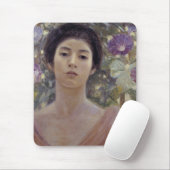 美しい日本の女性と朝顔の花 マウスパッド (マウス)