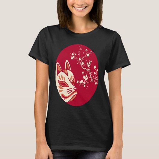 美しい日本の狐キツネ仮面 Tシャツ (正面)