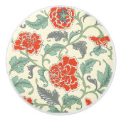 美しい日本の花の模様ヴィンテージ赤 セラミックノブ (正面)