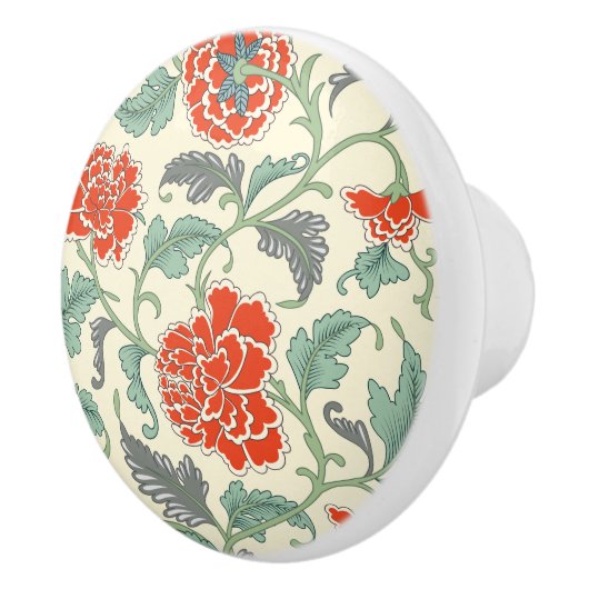 美しい日本の花の模様ヴィンテージ赤 セラミックノブ (右)