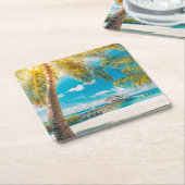 美しい日没のヤシの木 スクエアペーパーコースター (アングル)