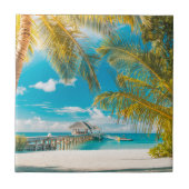 美しい日没のヤシの木 タイル (正面)