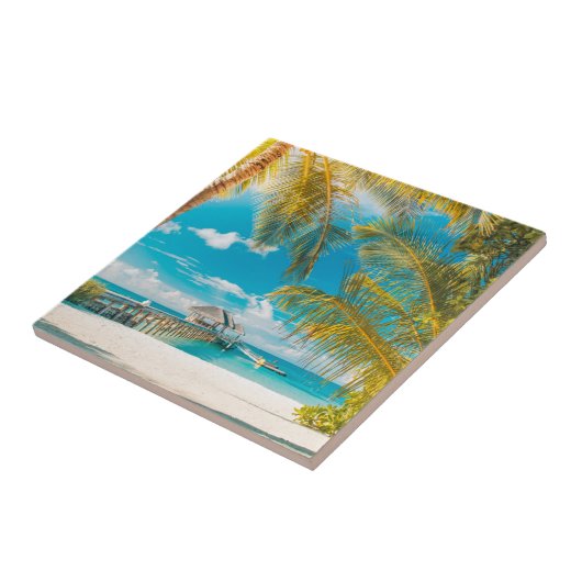 美しい日没のヤシの木 タイル (側面)