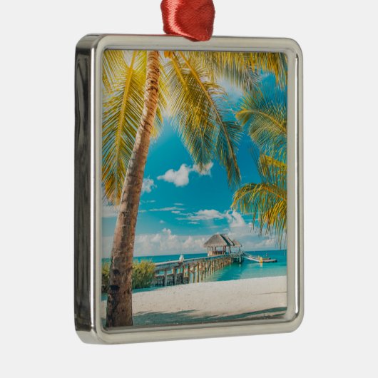 美しい日没のヤシの木 メタルオーナメント (右)