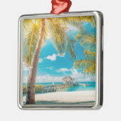 美しい日没のヤシの木 メタルオーナメント (左)