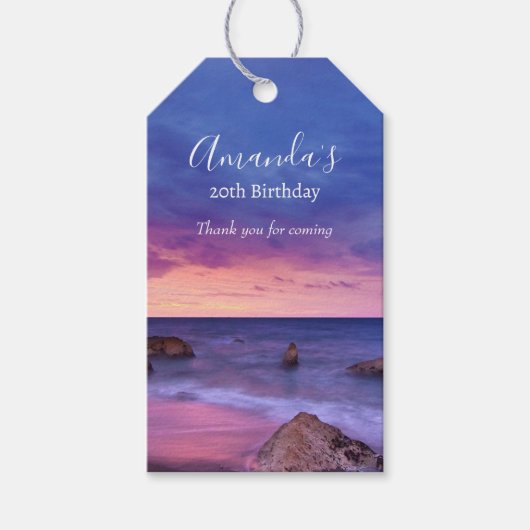 美しい日没の海岸写真ありがとう ギフトタグ (正面)