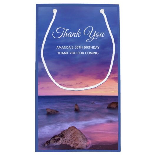 美しい日没の海岸写真ありがとう スモールペーパーバッグ (裏面)