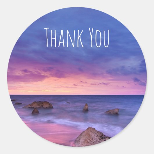 美しい日没の海岸写真ありがとう ラウンドシール (正面)