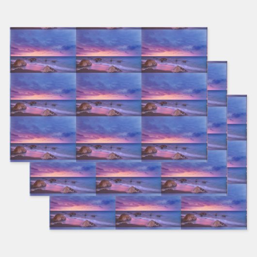 美しい日没の海岸写真のパターン ラッピングペーパーシート (セット)