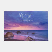 美しい日没の海岸写真へようこそ ドアマット (正面)