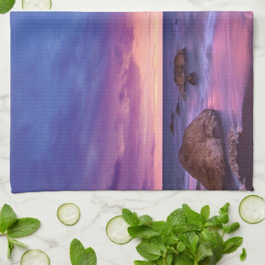 美しい日没の海岸写真 キッチンタオル (折り畳み)