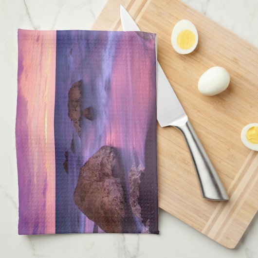 美しい日没の海岸写真 キッチンタオル (四つ折り)