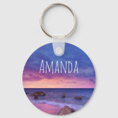 美しい日没の海岸写真 キーホルダー (正面)