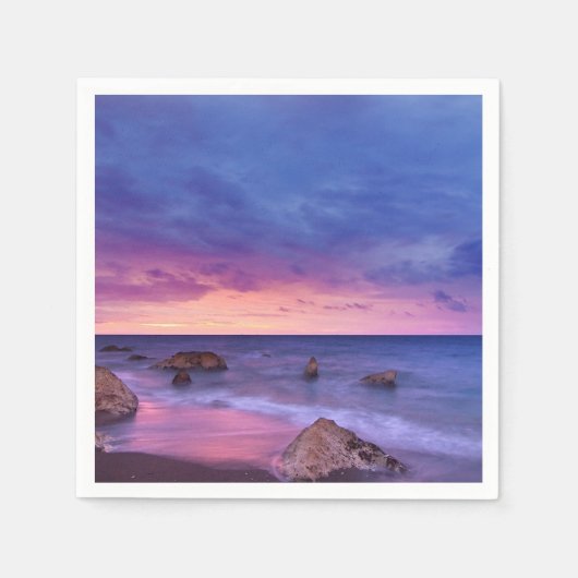 美しい日没の海岸写真 スタンダードカクテルナプキン (正面)