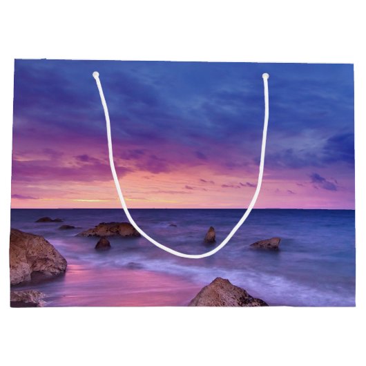 美しい日没の海岸写真 ラージペーパーバッグ (裏面)
