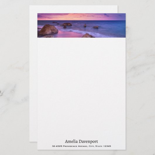 美しい日没の海岸写真 便箋 (正面/裏面)