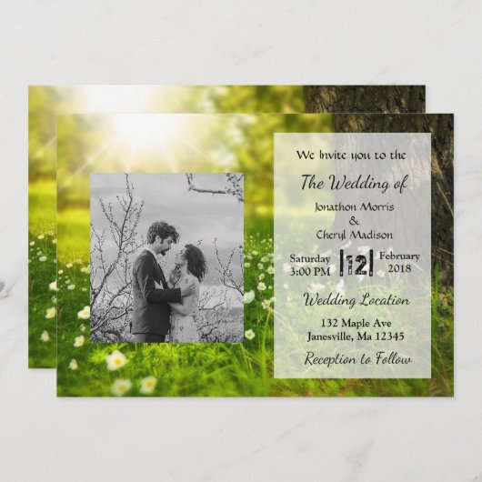 美しい日照りフィールドフォト結婚式招待状 招待状 (正面/裏面)