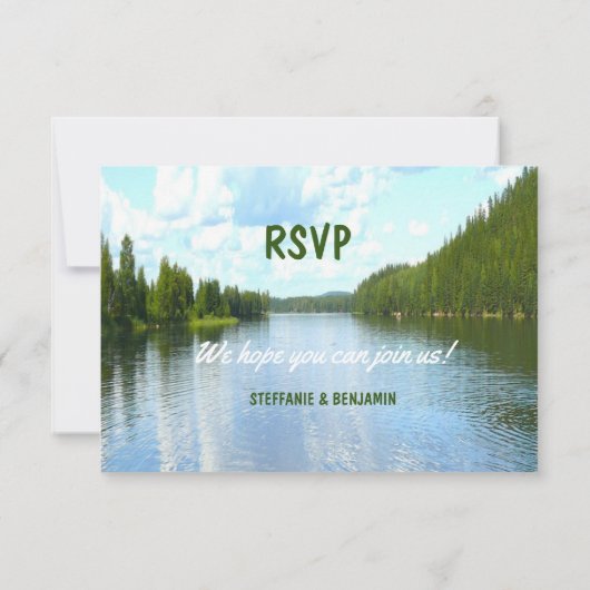 美しい日 – レイクサイド結婚のイベントパーティーRSVP 招待状 (裏面)