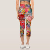 美しい明るいカラフル抽象芸術花のパターン カプリレギンス (裏面)