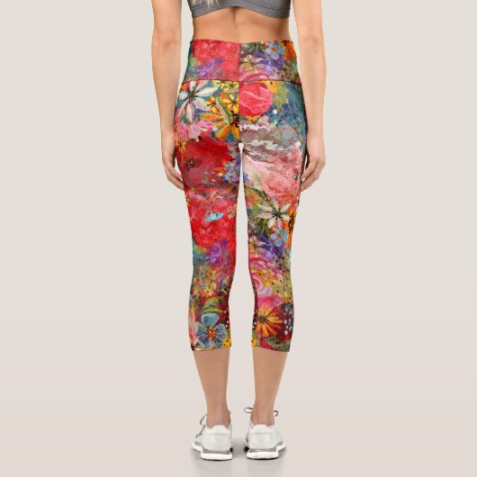 美しい明るいカラフル抽象芸術花のパターン カプリレギンス (裏面)